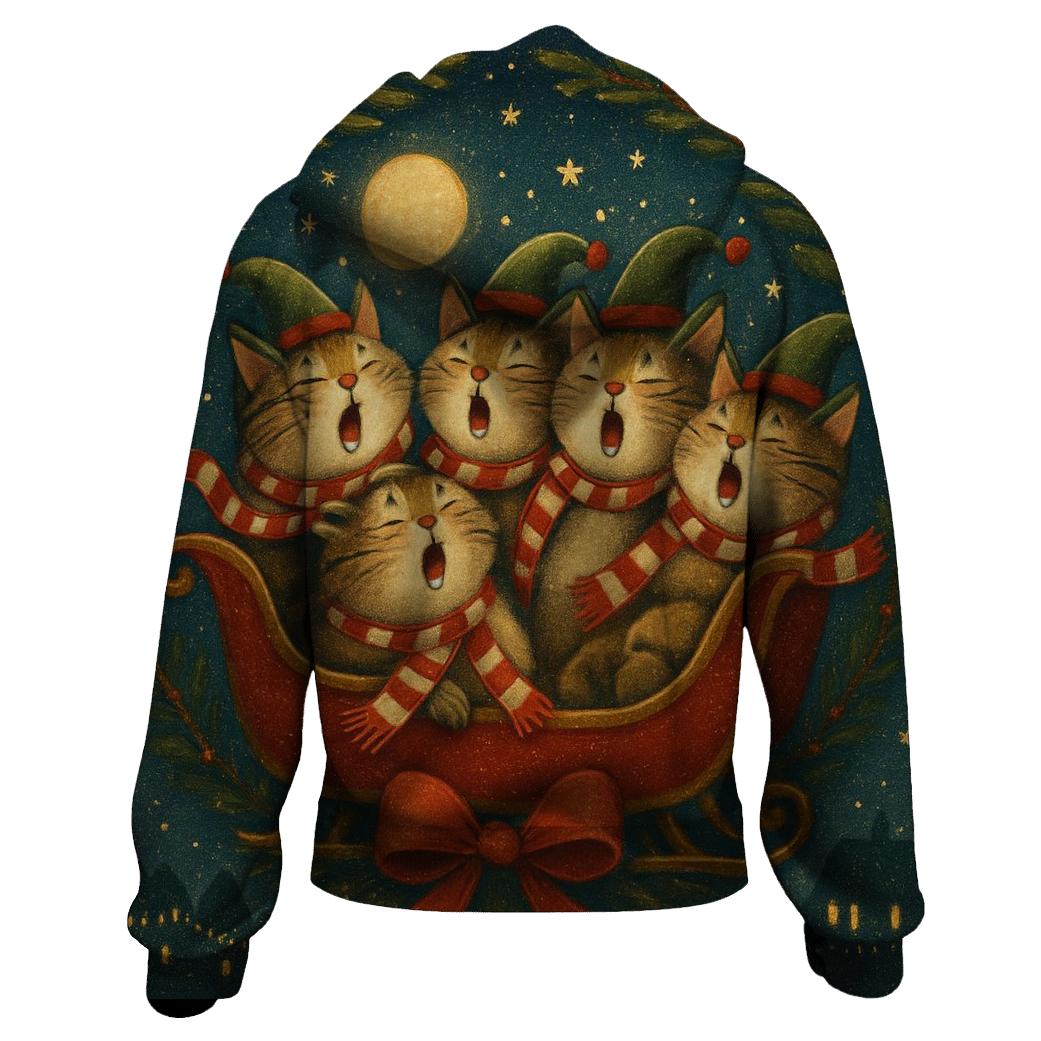 Midnight Sleigh Cat Choir lightweight hoodies