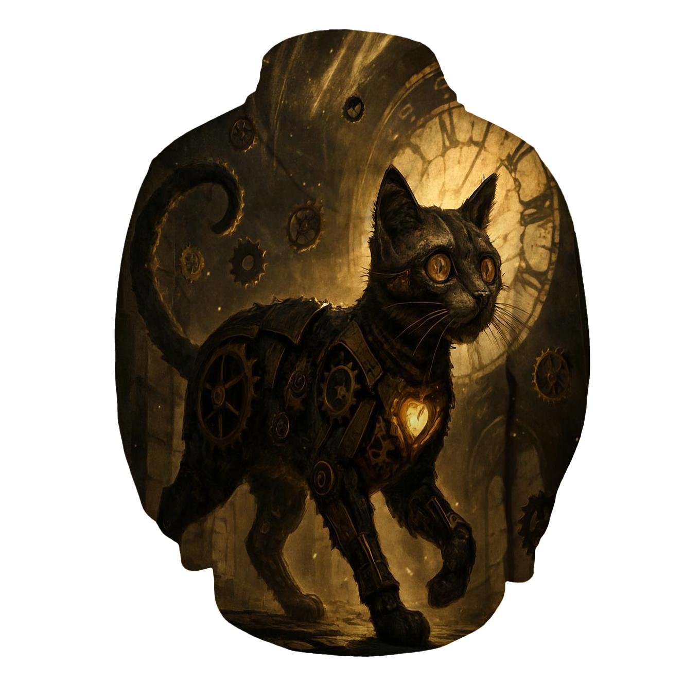 Clockwork Explorer Mechanical Cat graphic hoodies