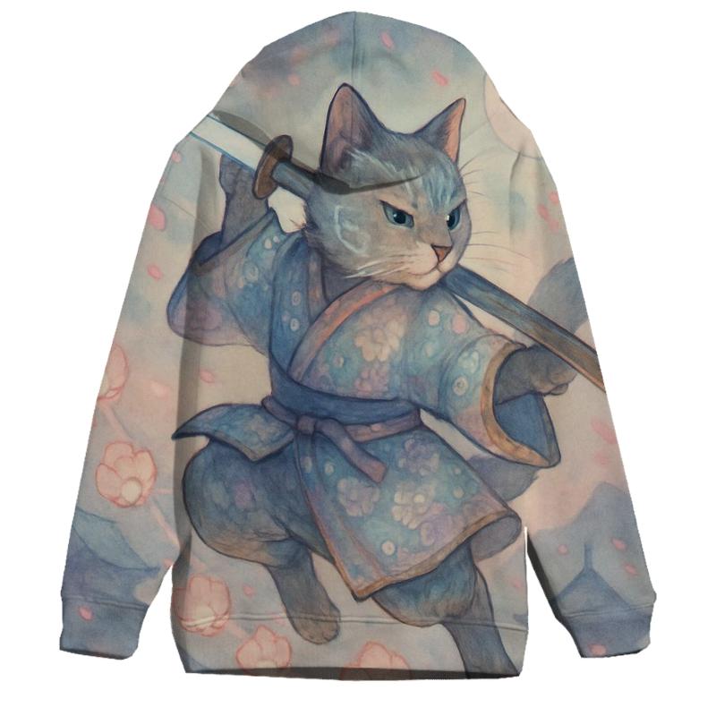 Samurai Moon Guardian Cat lightweight hoodies