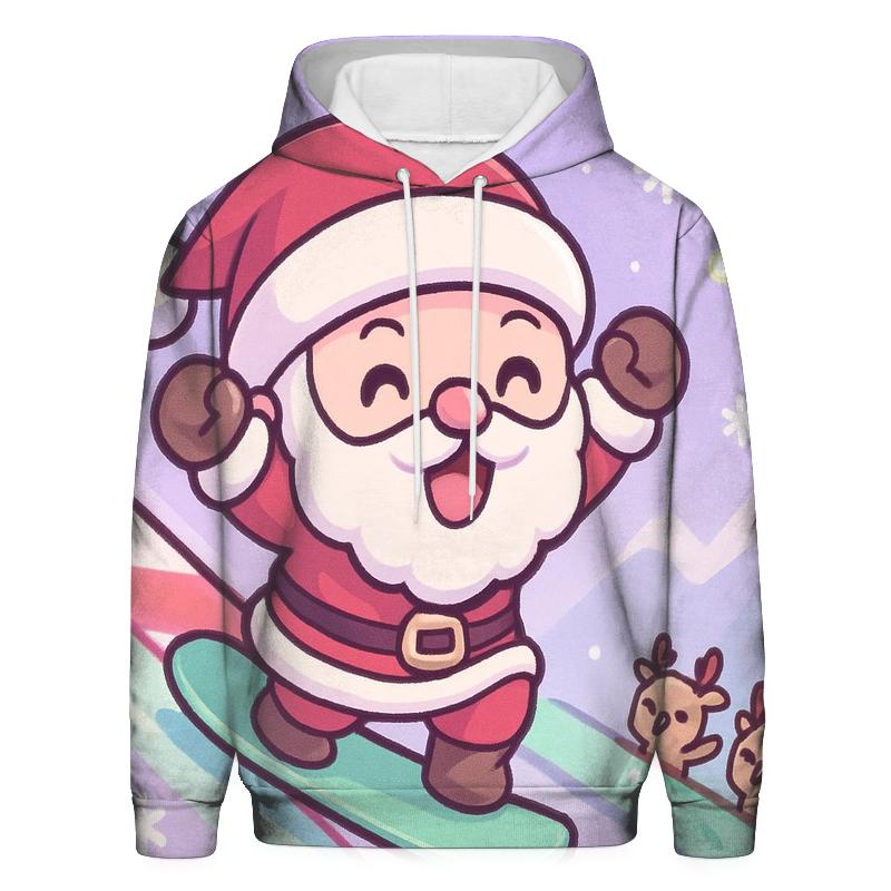 Chibi Snowboard Santa Boom printed hoodies