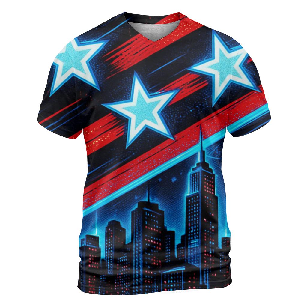 Neon Stripes Skyline vibrant all-over design tees