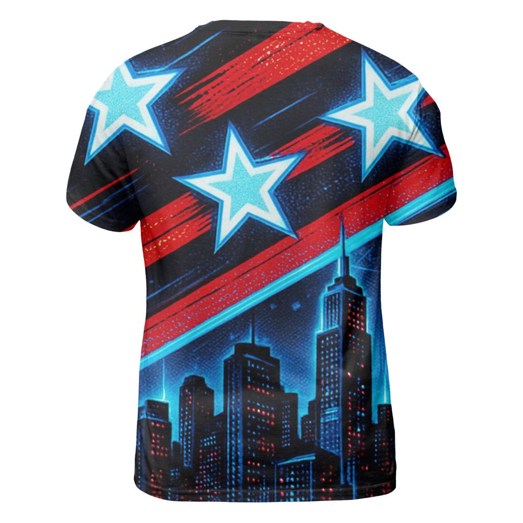 Neon Stripes Skyline vibrant all-over design tees