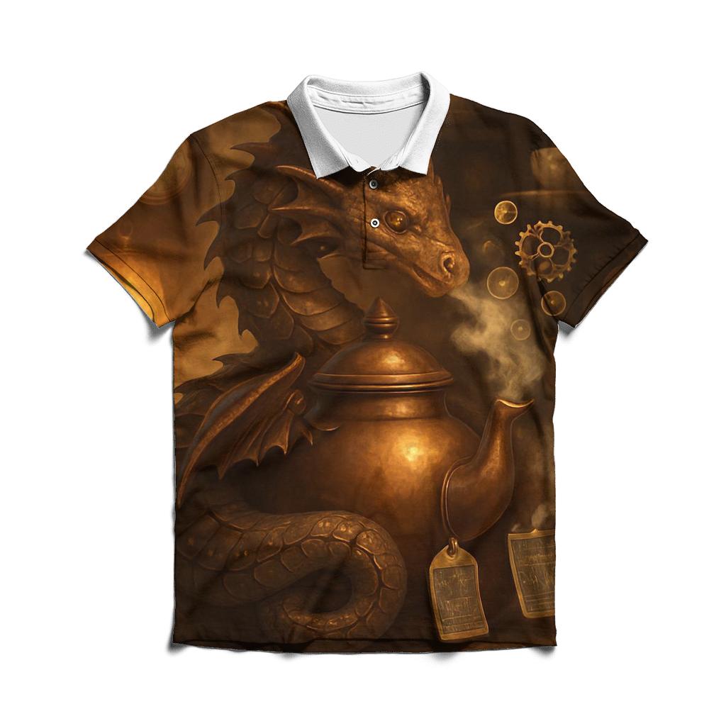 Clockwork Tea Dragon premium cotton polo shirts