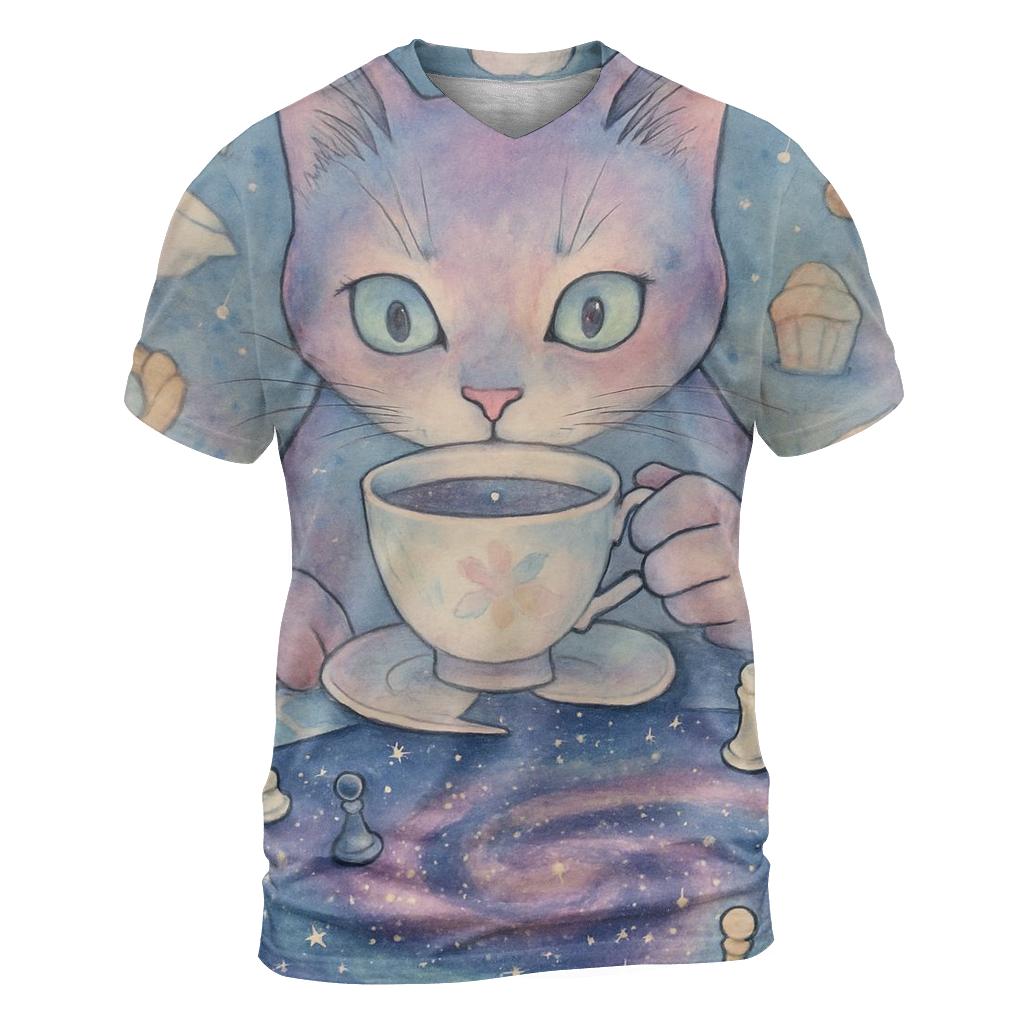 Quantum Tea Cat artistic all-over print tops
