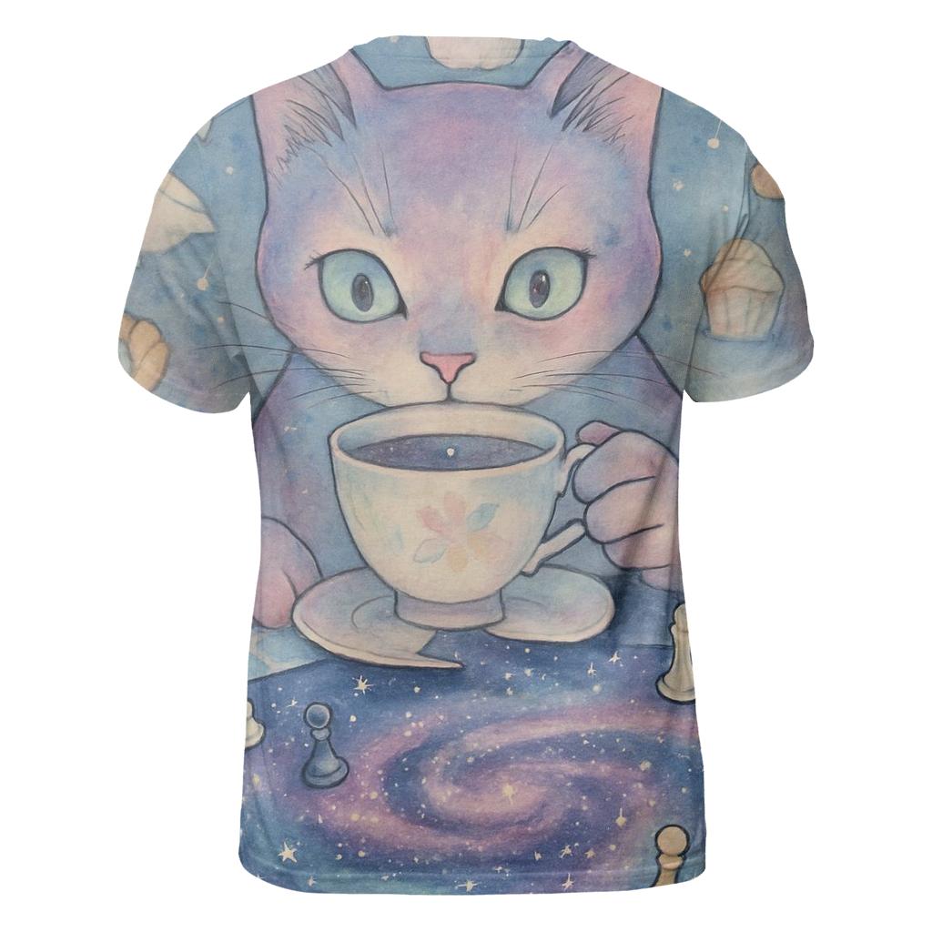 Quantum Tea Cat artistic all-over print tops