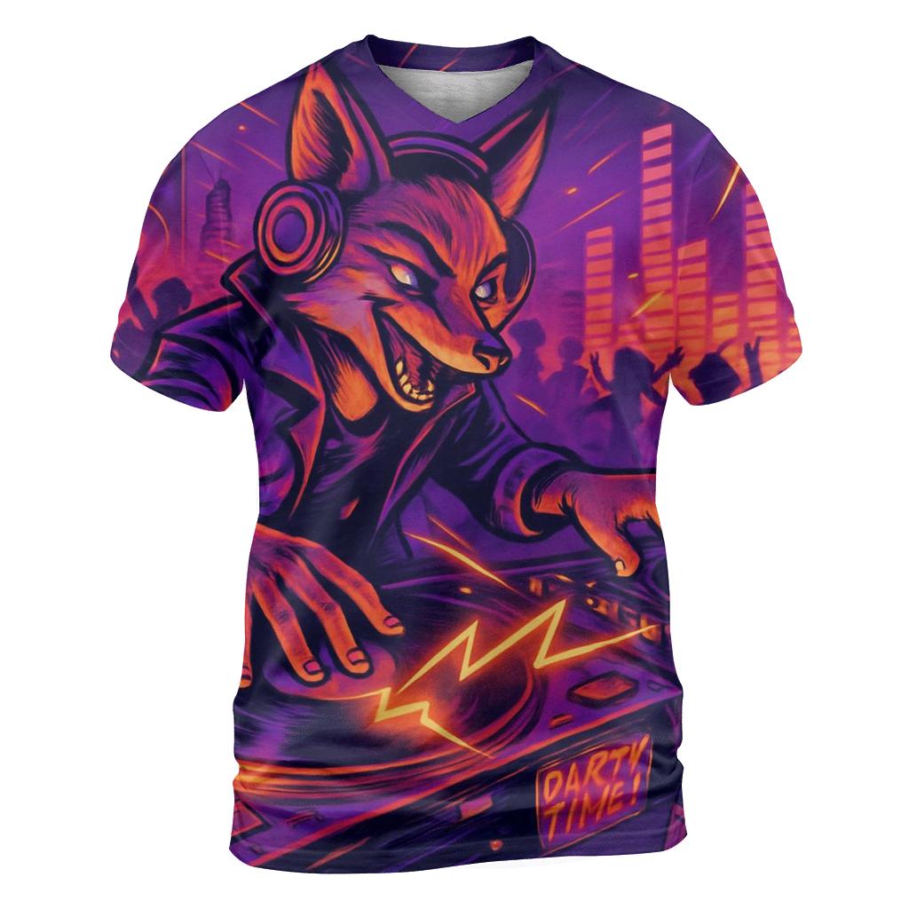 Voltage Vulpine DJ artistic all-over print tops