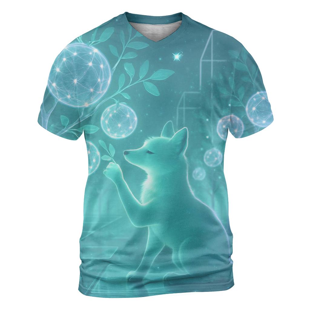 Holographic Orchard Fox artistic all-over print tops