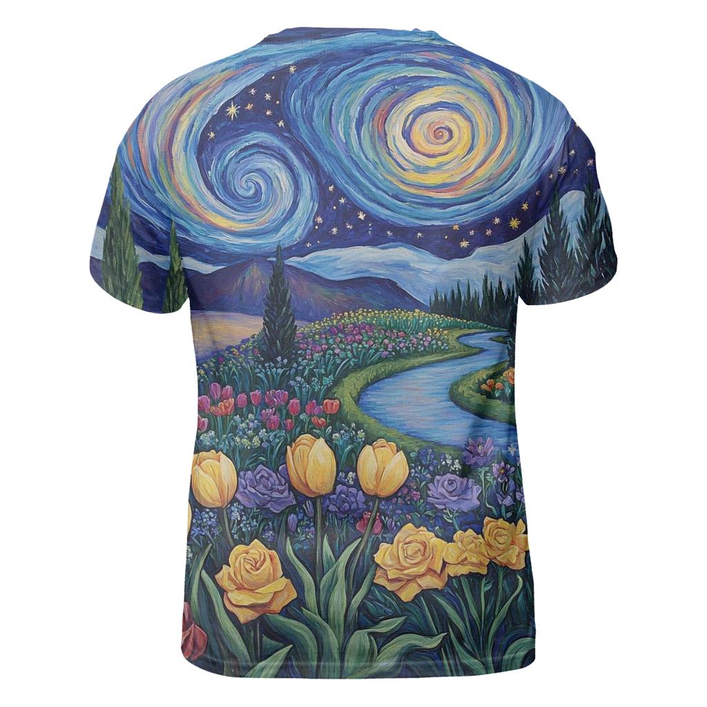 Van Gogh Inspired Galactic Garden vibrant all-over design tees