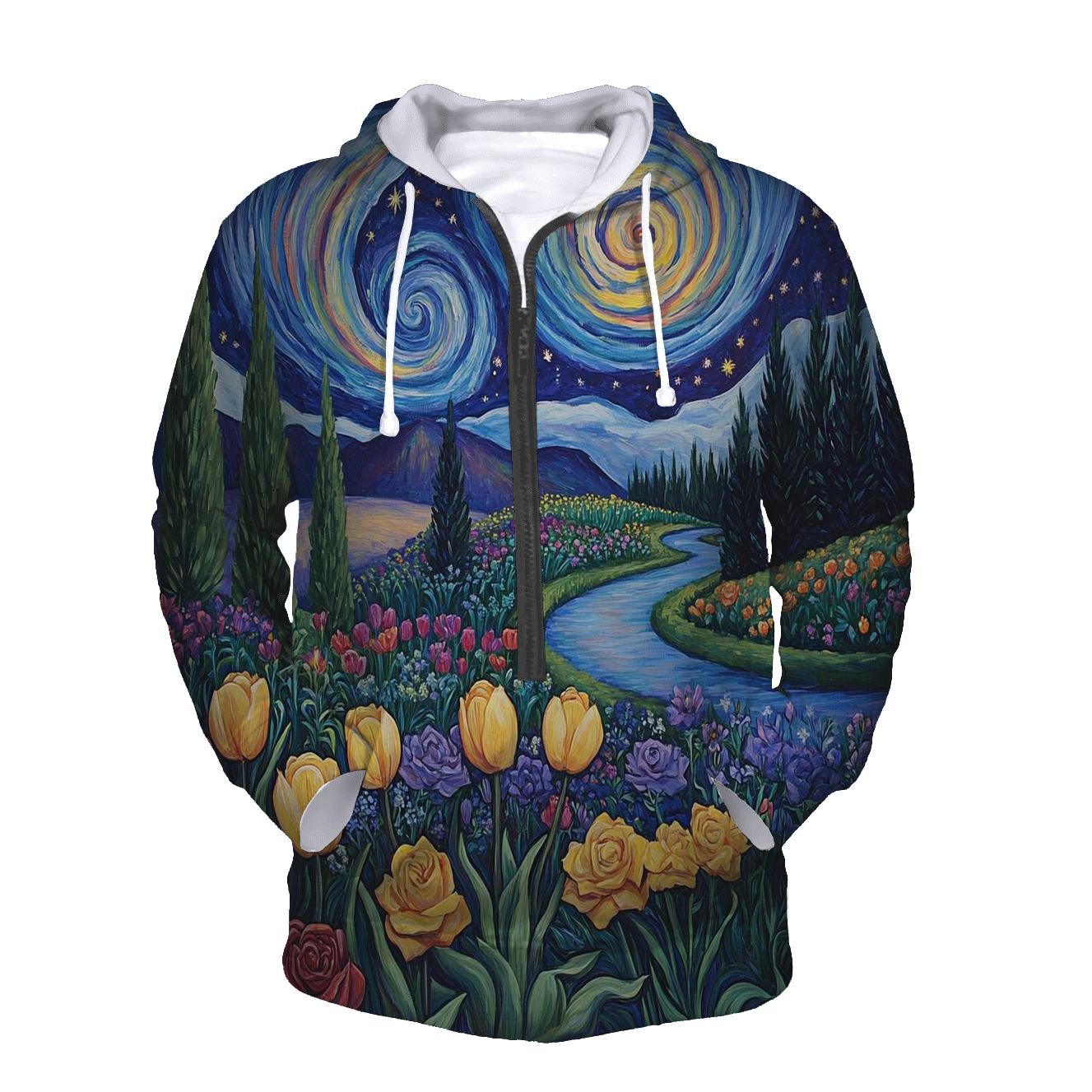 Van Gogh Inspired Galactic Garden designer hoodies