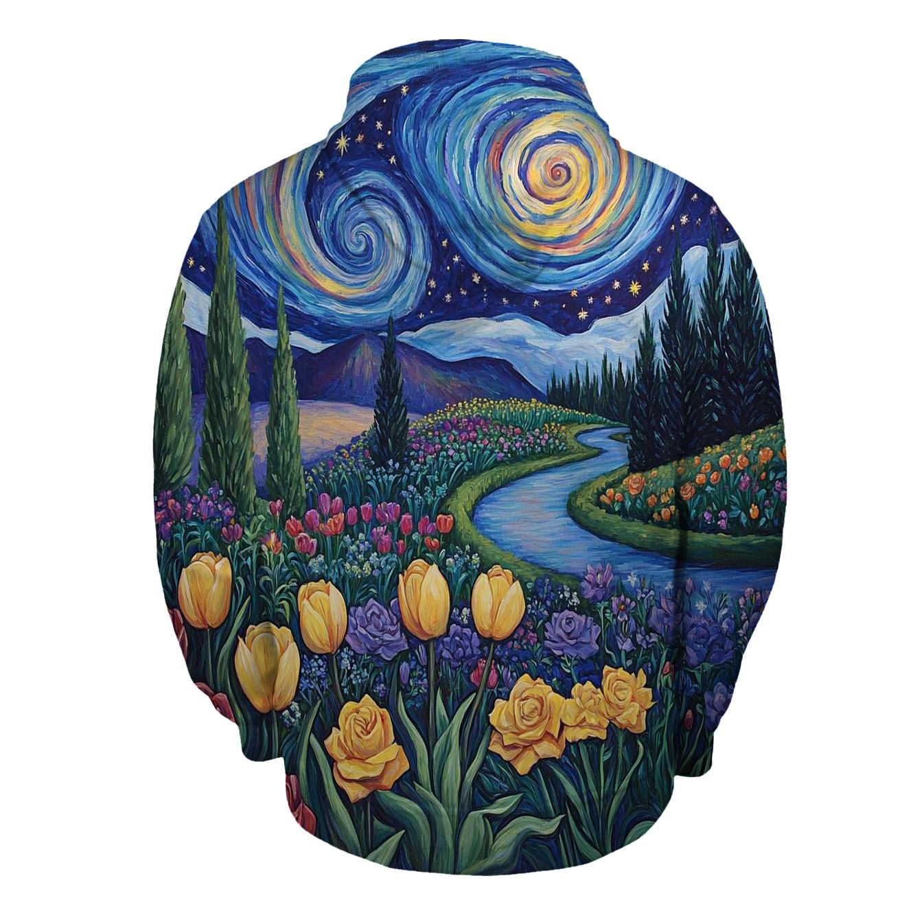 Van Gogh Inspired Galactic Garden designer hoodies