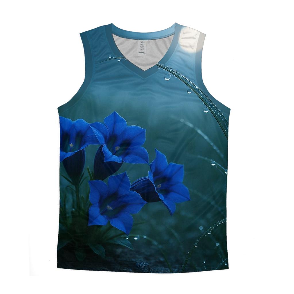 Midnight Meadow Of Alpine Gentians designer workout tanks