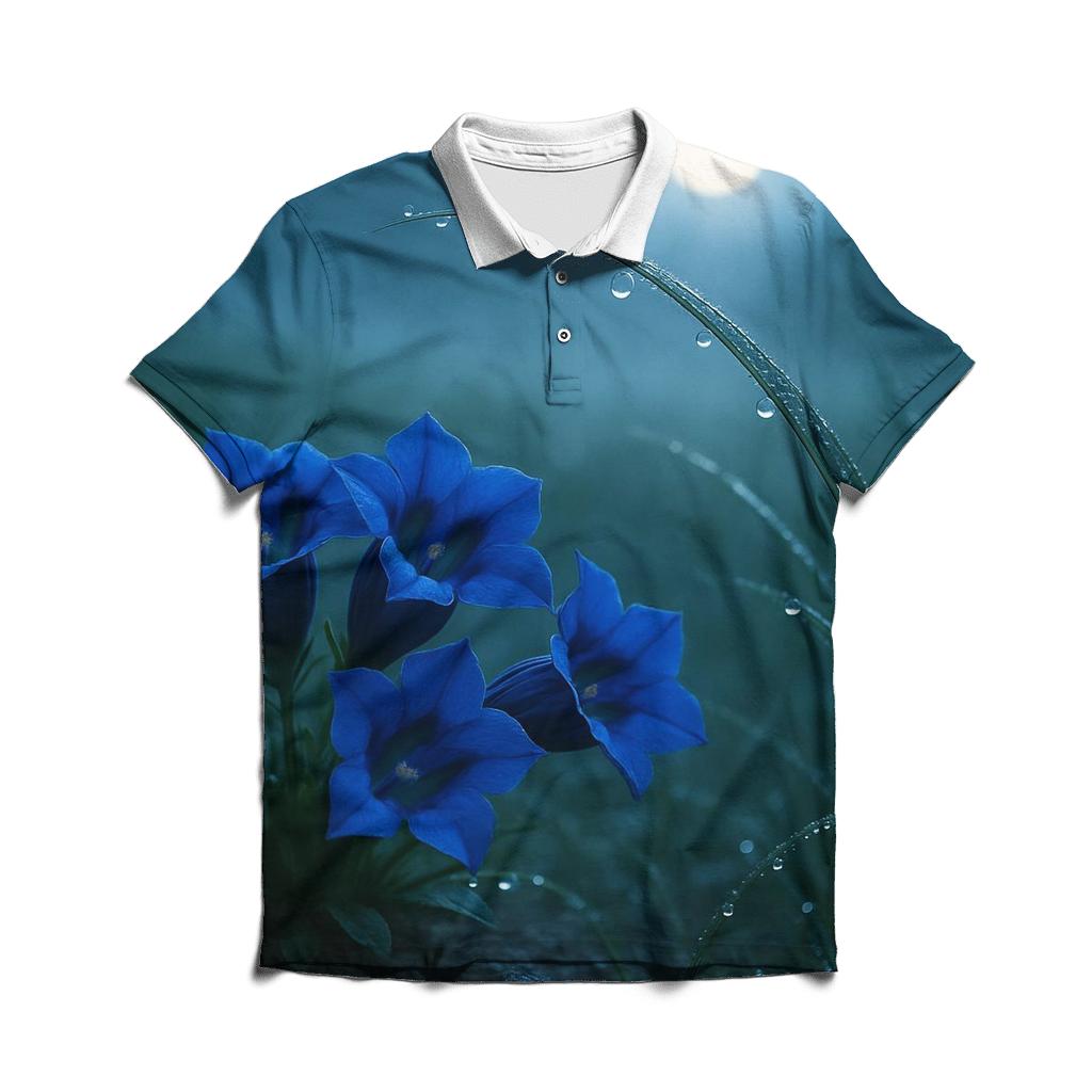 Midnight Meadow Of Alpine Gentians branded logo polo shirts