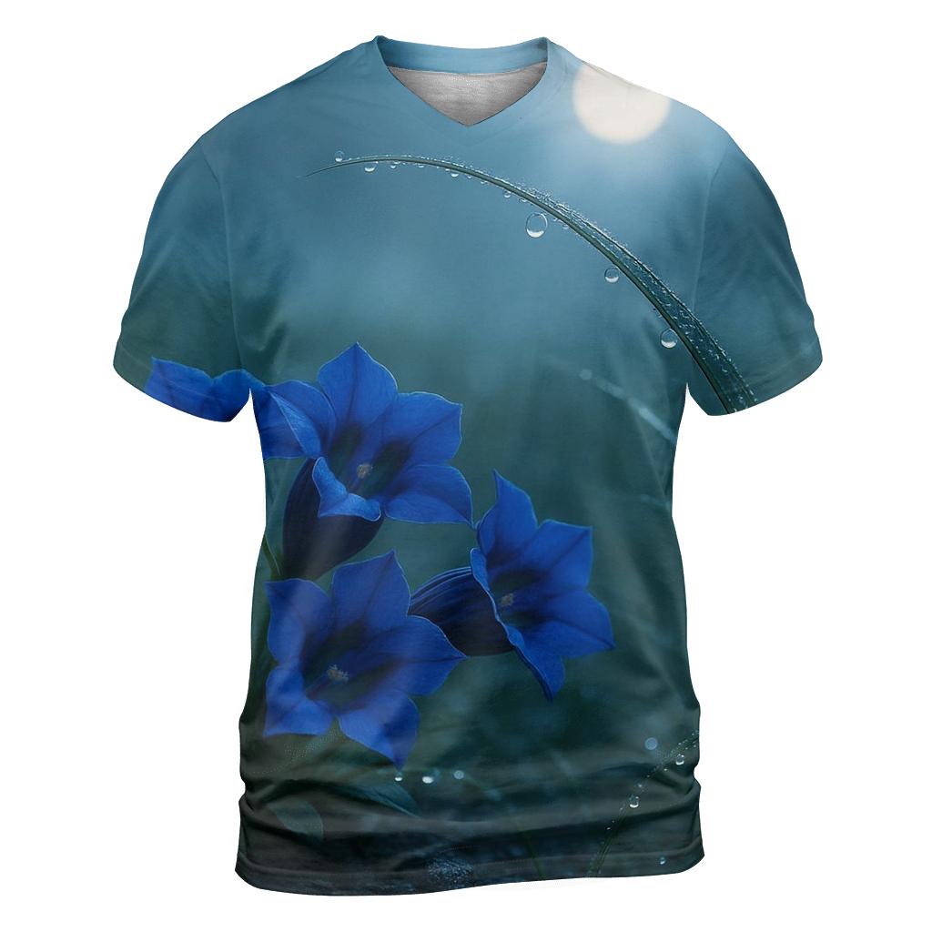 Midnight Meadow Of Alpine Gentians designer pattern shirts
