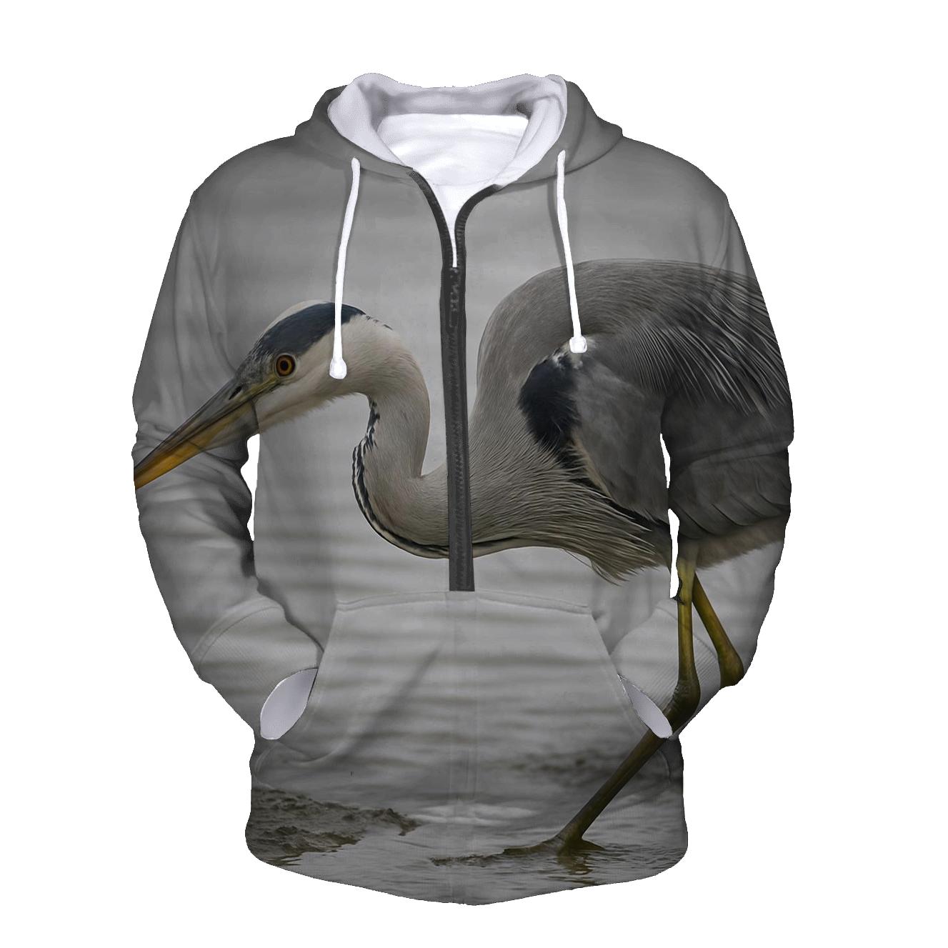 Misty Estuary Heron graphic hoodies