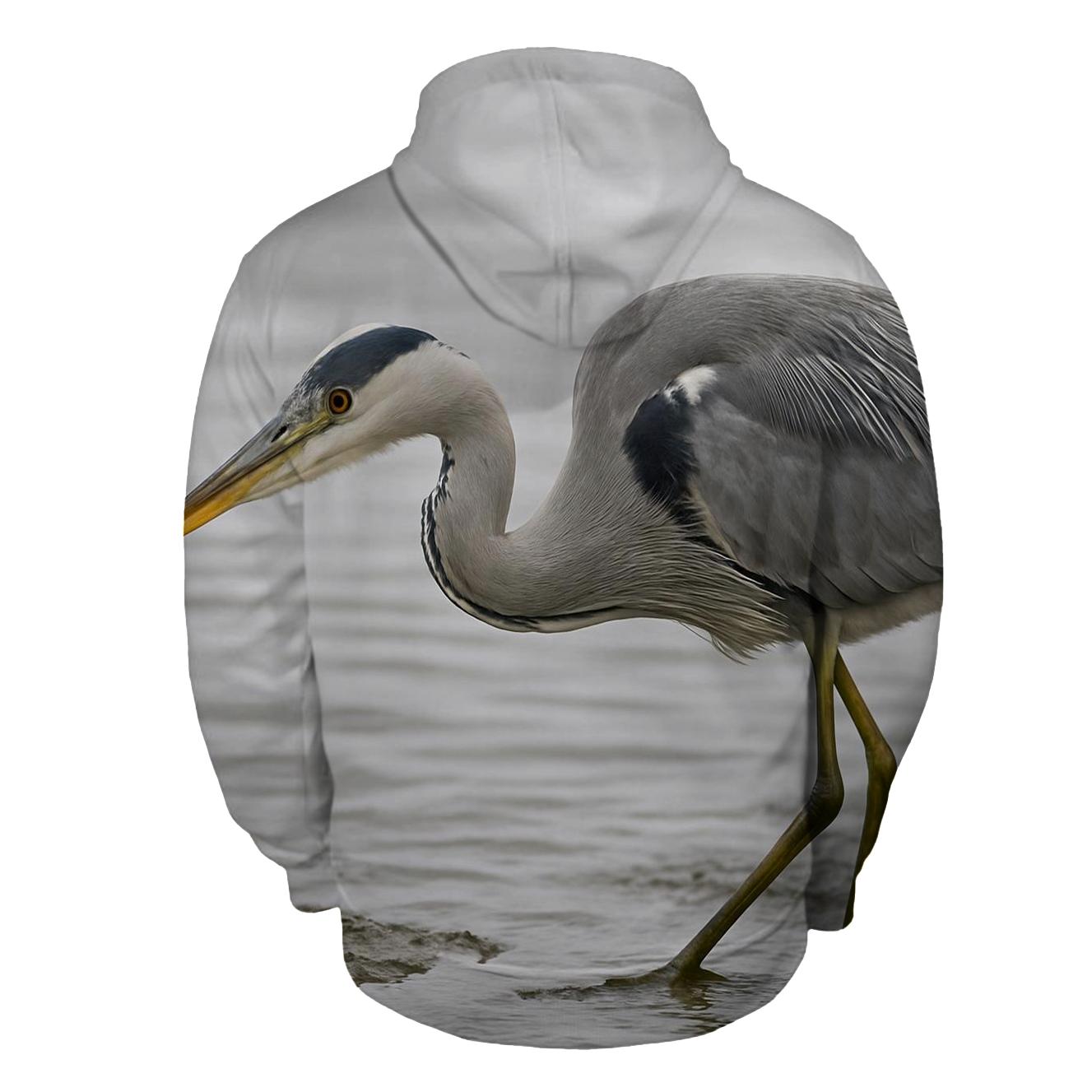 Misty Estuary Heron graphic hoodies