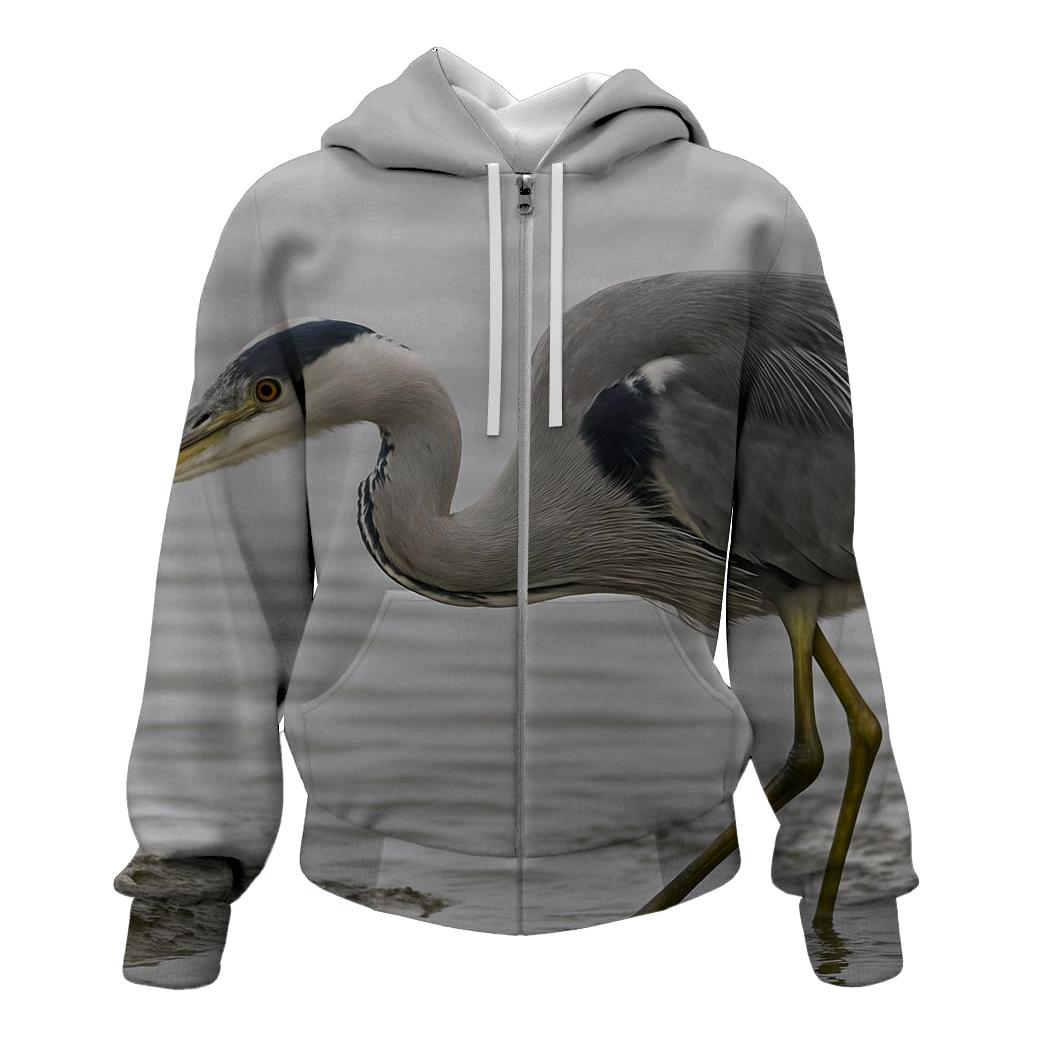 Misty Estuary Heron graphic hoodies