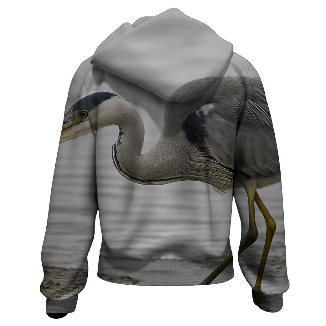 Misty Estuary Heron graphic hoodies