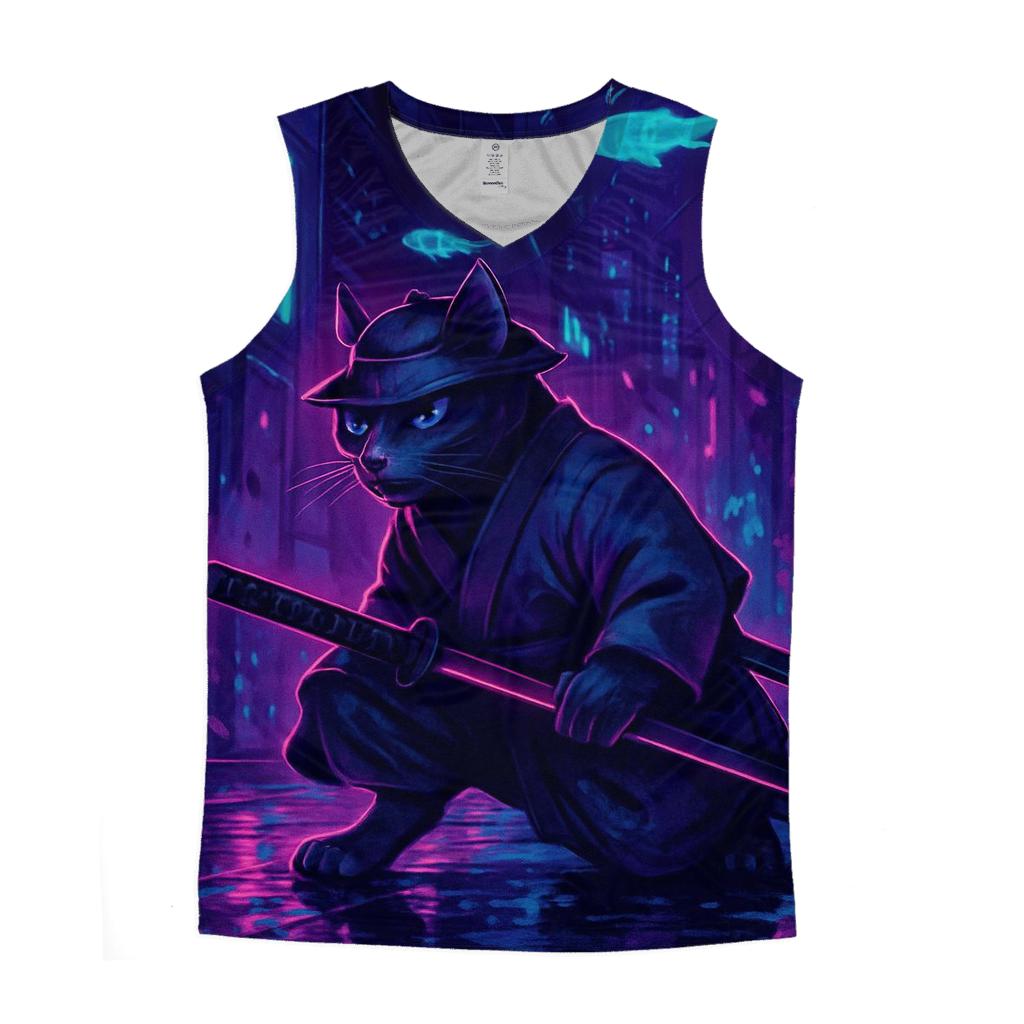 Neon Alley Samurai Cat custom tank tops