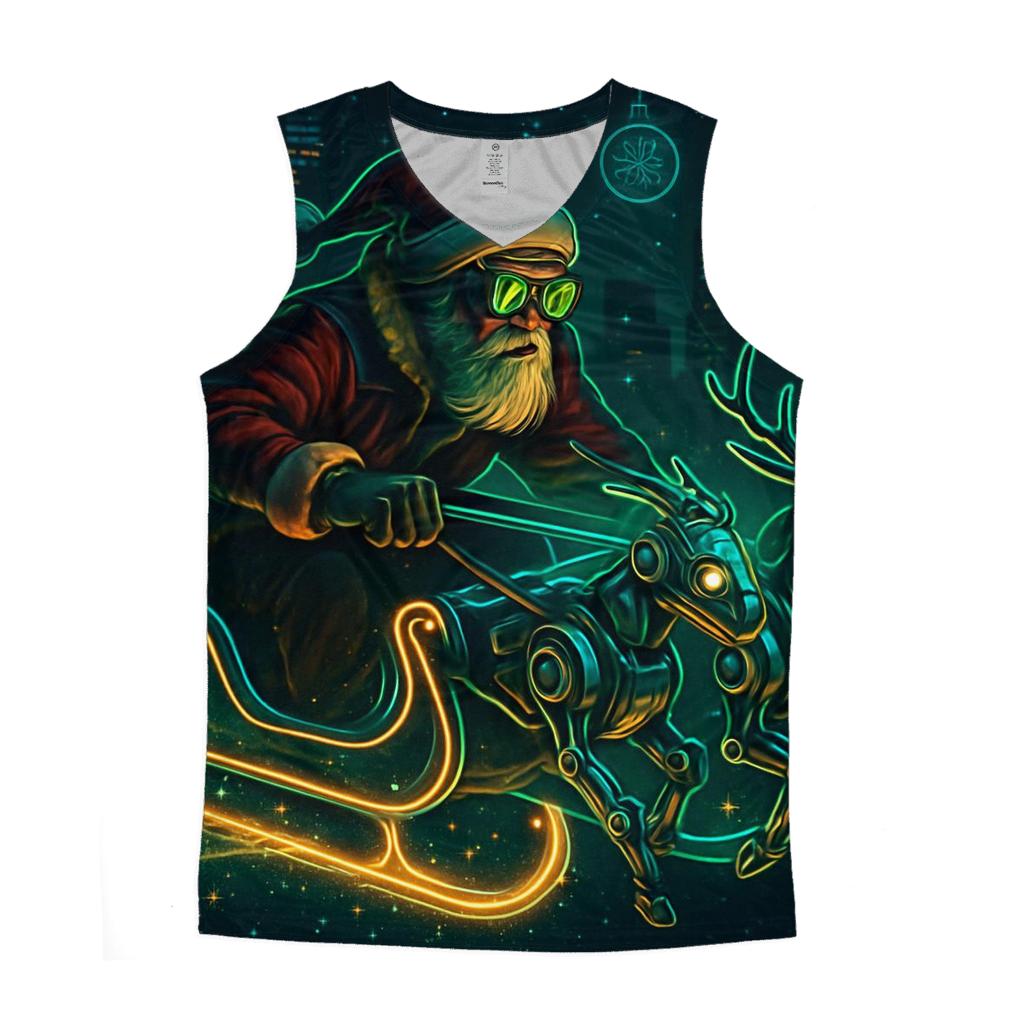 Neon Sleigh Rider Santa trendy fitted tank tops