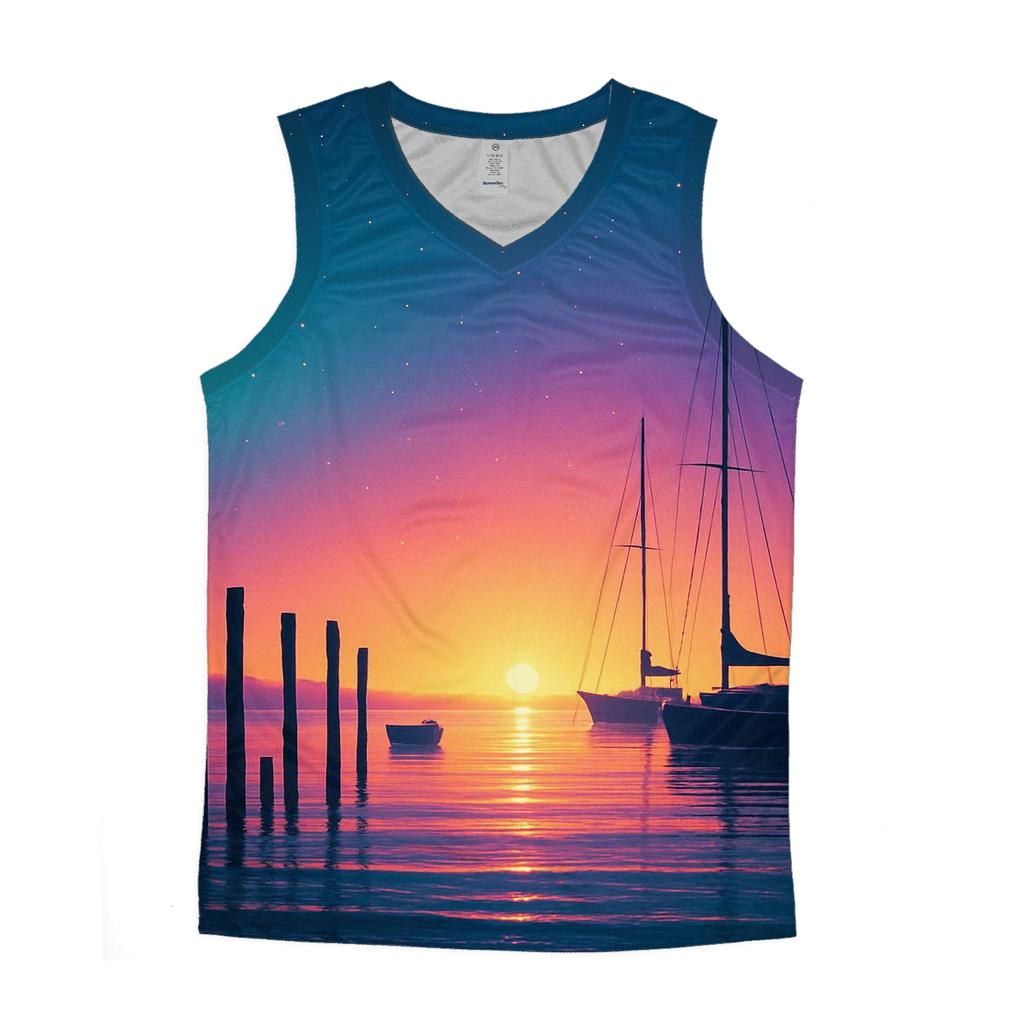 Midnight Harbor Glow graphic print tank tops