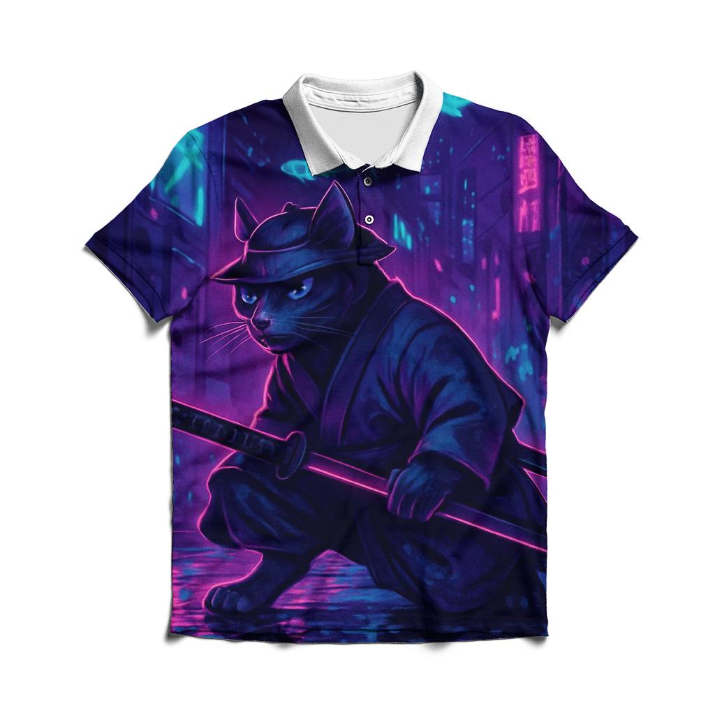 Neon Alley Samurai Cat stylish collar polo tees