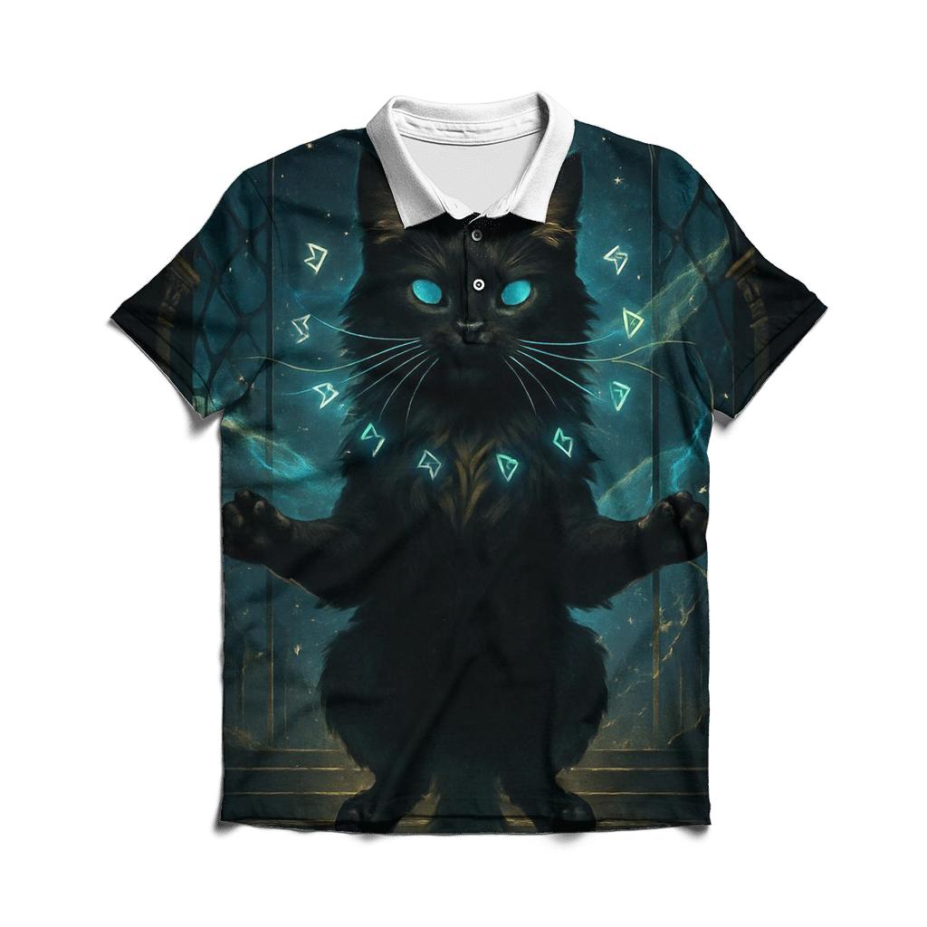 Galactic Sentinel Cat premium cotton polo shirts