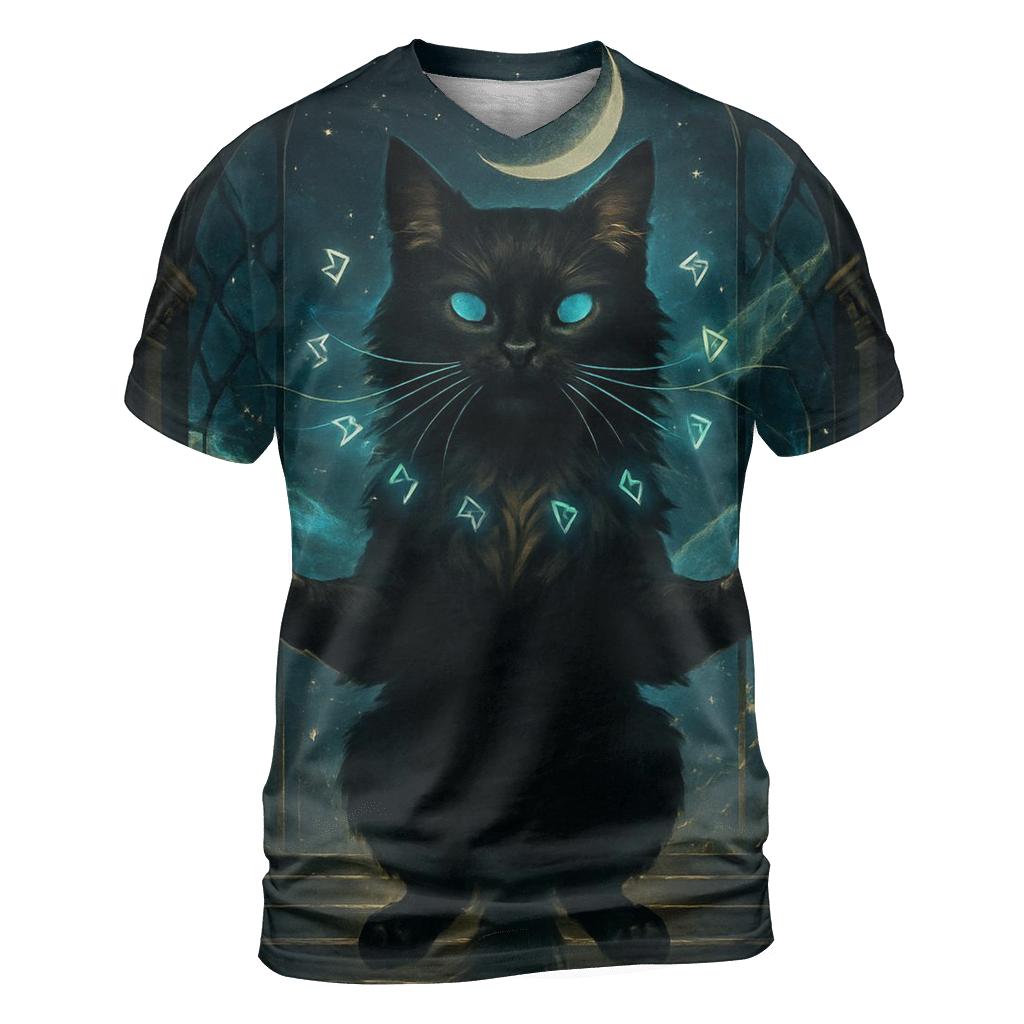 Galactic Sentinel Cat artistic all-over print tops