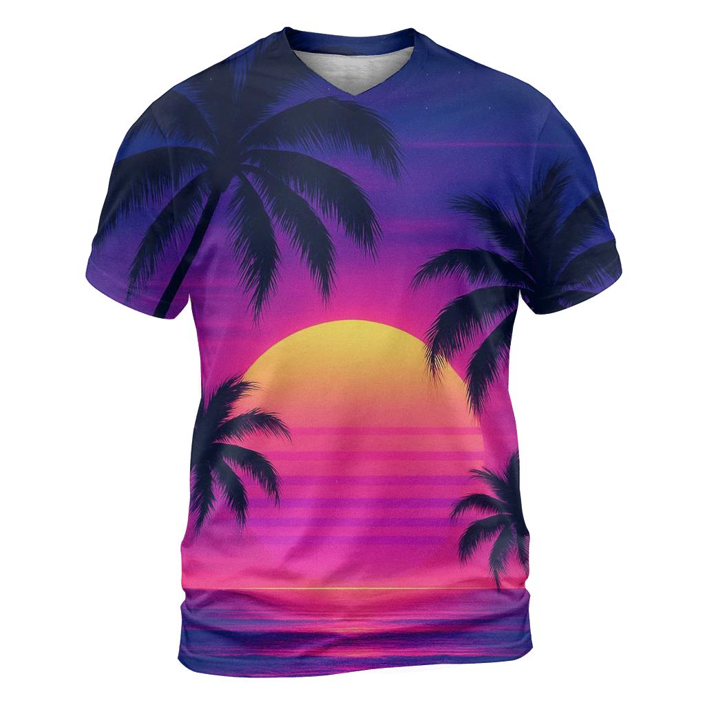 Violet Palm Afterglow vibrant all-over design tees