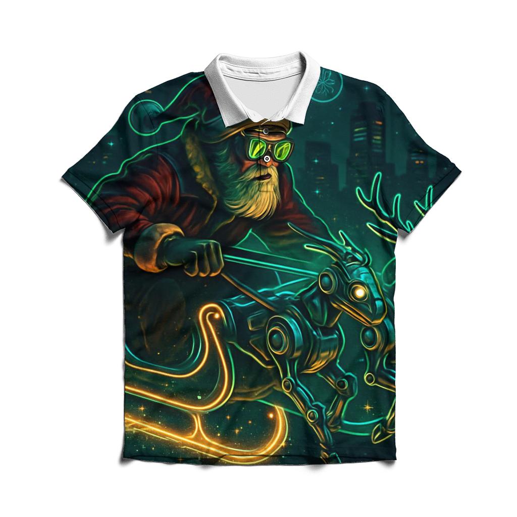 Neon Sleigh Rider Santa premium cotton polo shirts