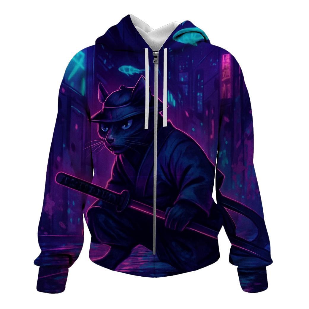 Neon Alley Samurai Cat hoodie trends