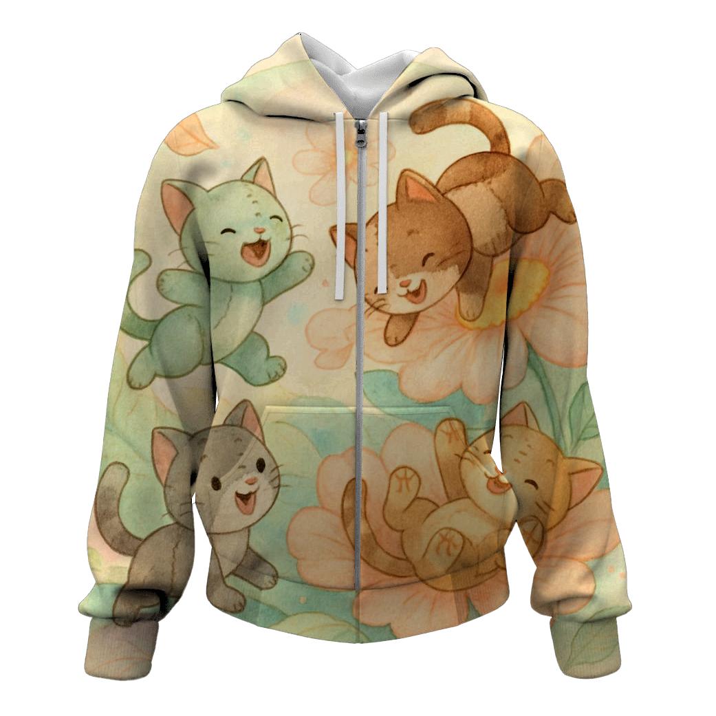 Patchwork Garden Kittens printed hoodies