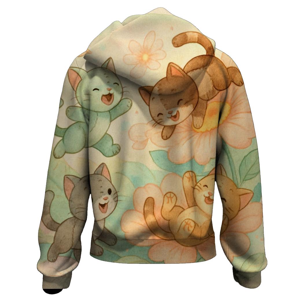 Patchwork Garden Kittens printed hoodies