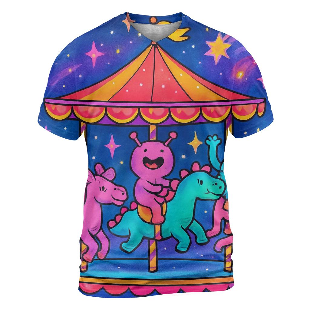 Galactic Carousel vibrant all-over design tees