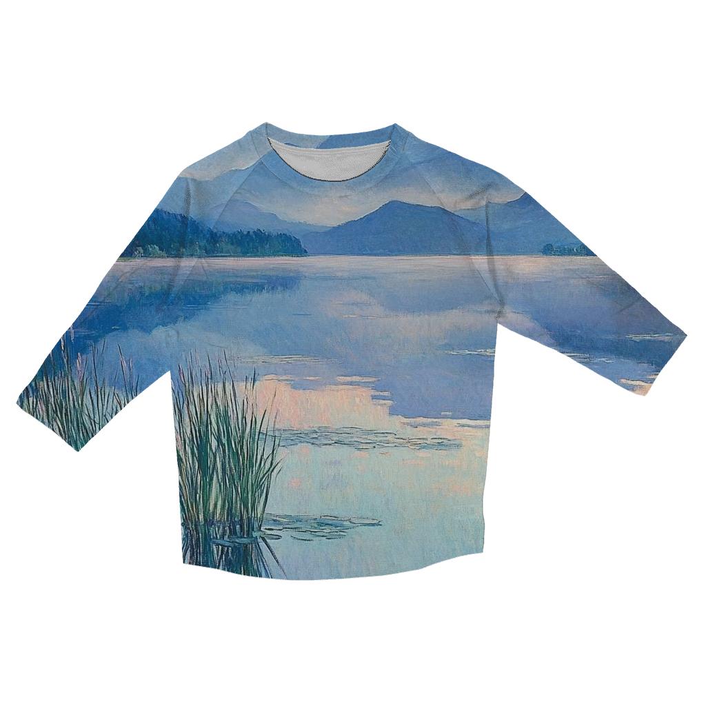 Claude Monet Inspired Mountain Lake At Dawn custom 3/4 sleeve shirts