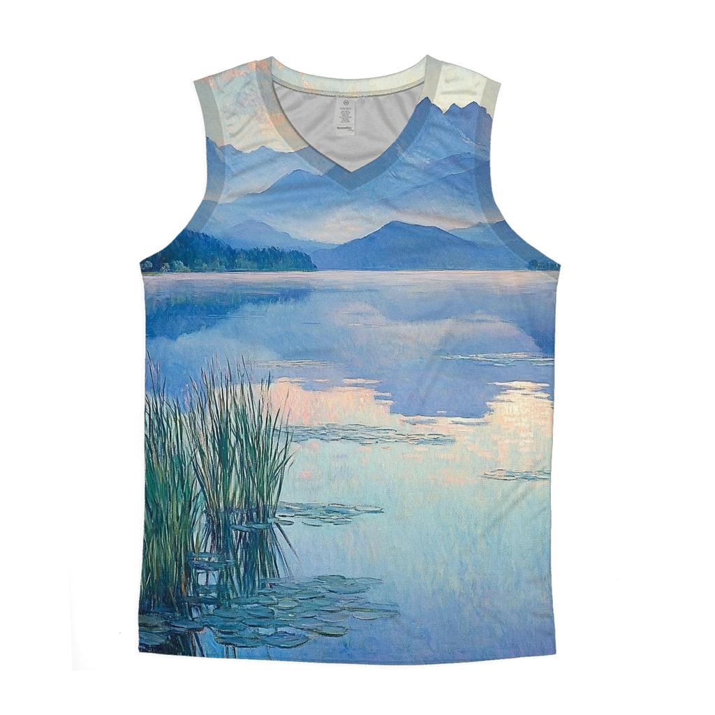 Claude Monet Inspired Mountain Lake At Dawn cotton sleeveless tops