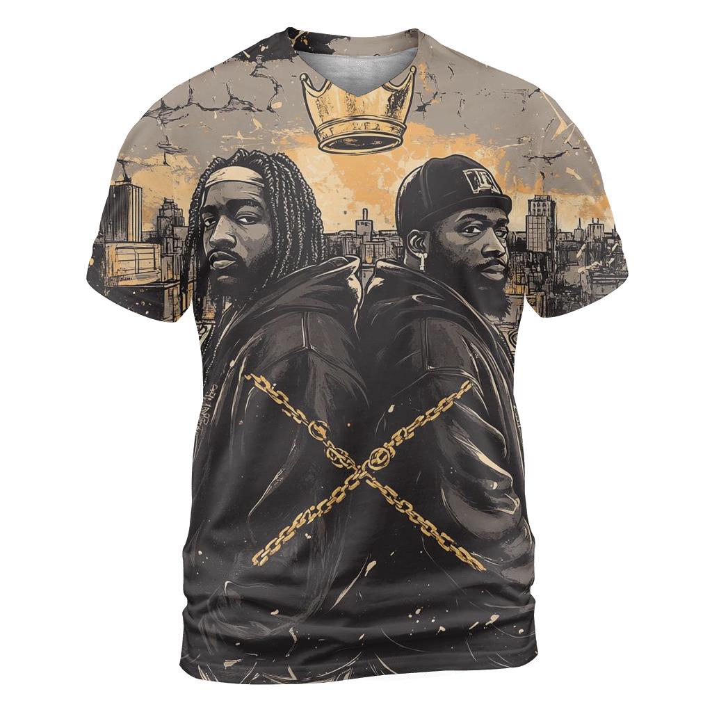 Golden Cipher Kings artistic all-over print tops
