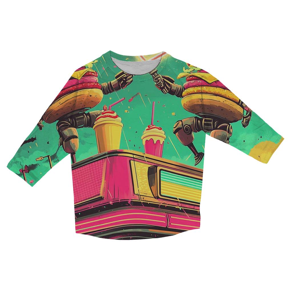 Neon Diner Duel printed three quarter sleeve shirts
