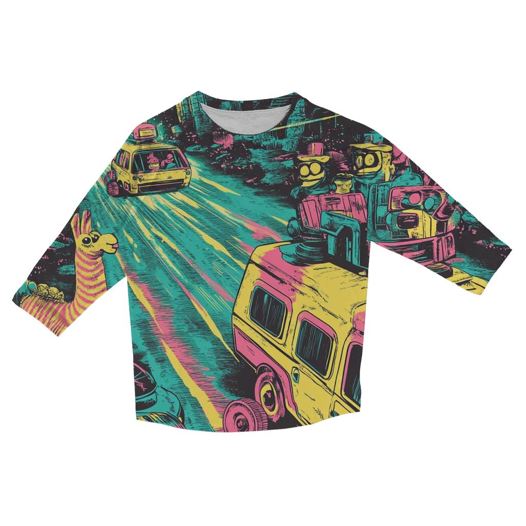 Time Machine Cartoon Caravan designer 3/4 sleeve blouses
