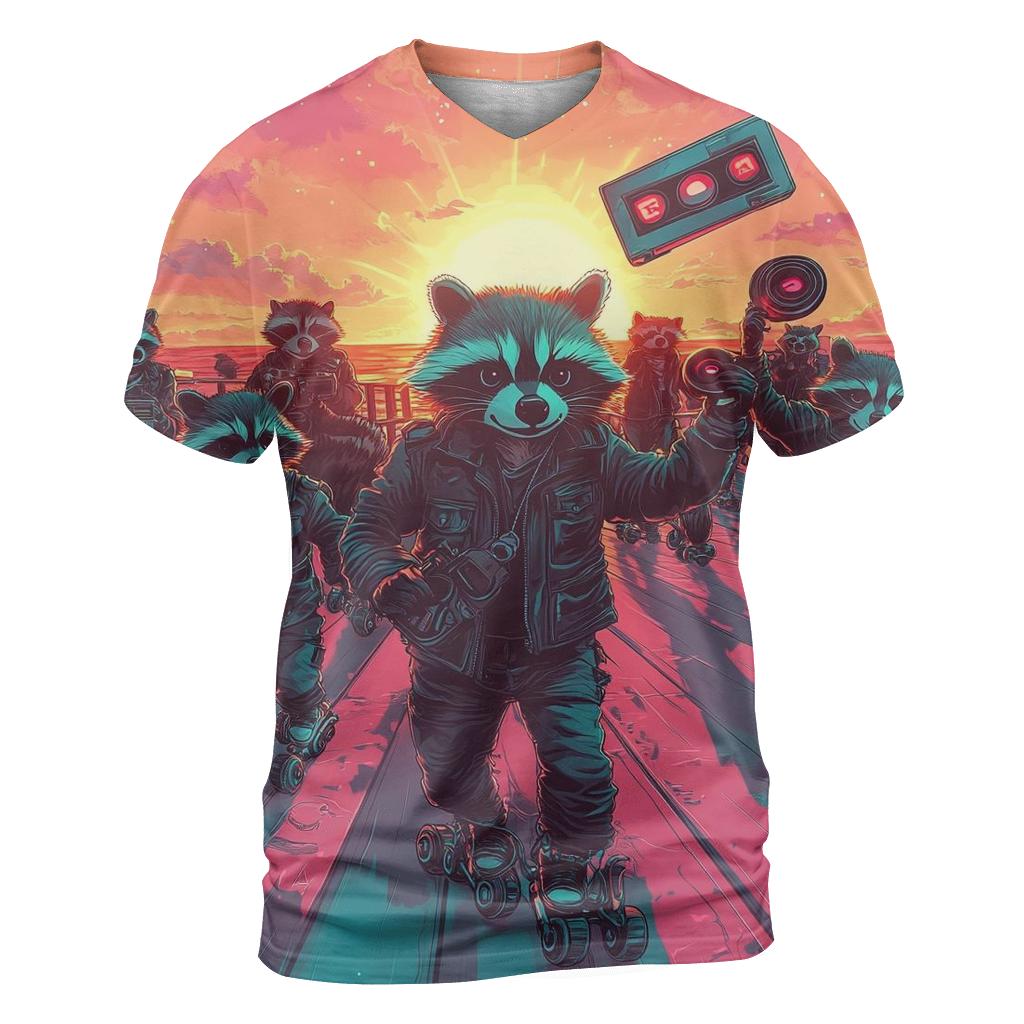 Sunset Roller Raccoons unique graphic print tees