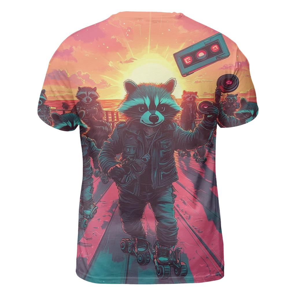 Sunset Roller Raccoons unique graphic print tees