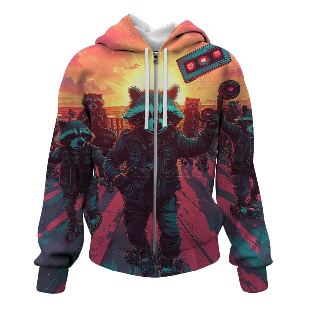 Sunset Roller Raccoons embroidered hoodies