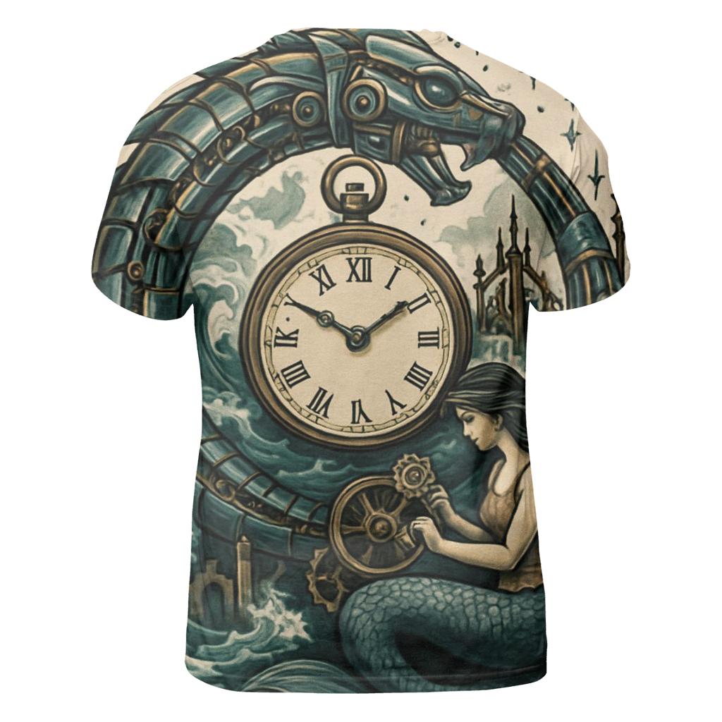 Clockwork Ouroboros Siren vibrant all-over design tees