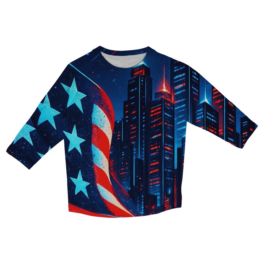 Neon Stripes Skyline designer 3/4 sleeve blouses