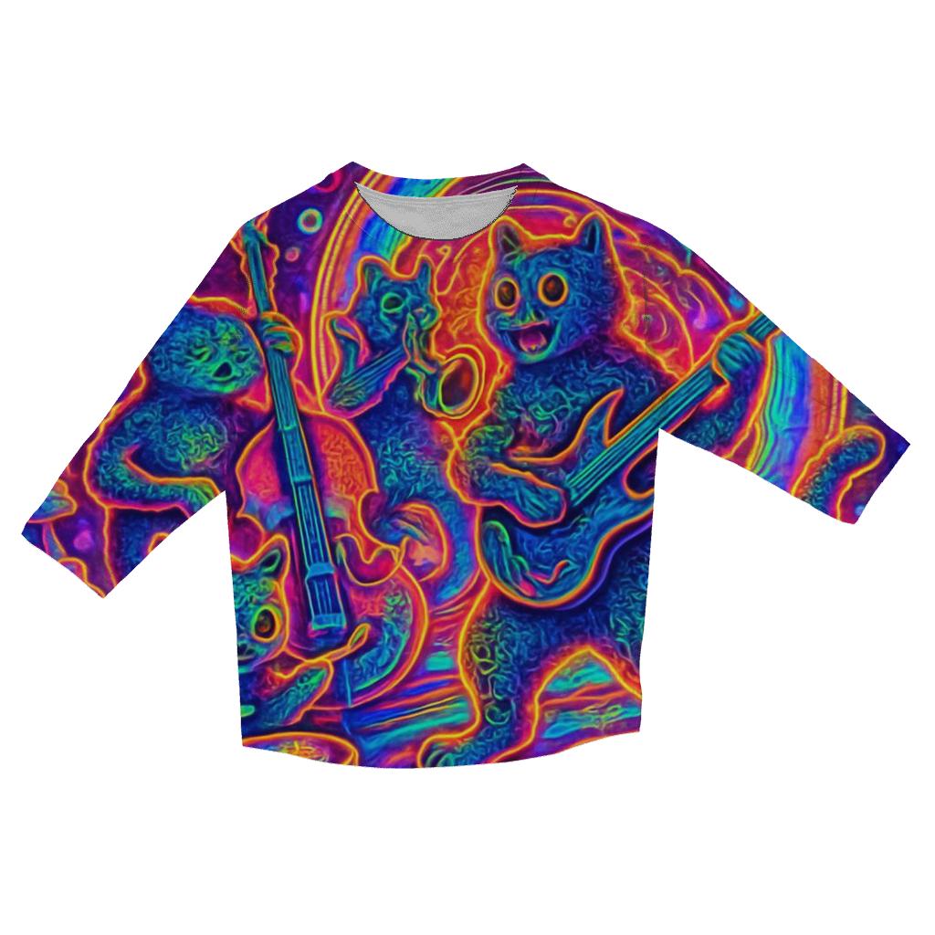Psychedelic Portal Cat Band designer 3/4 sleeve blouses