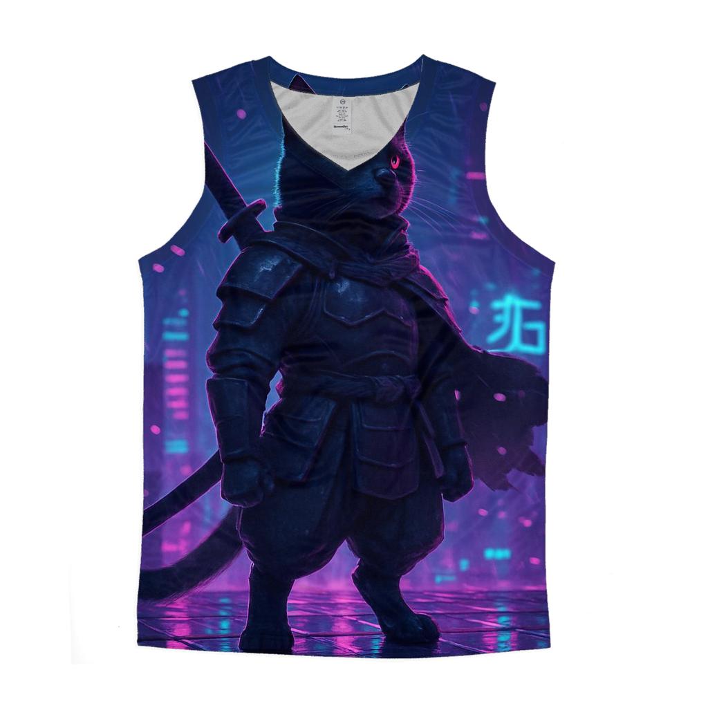 Neon Samurai Cat cotton sleeveless tops