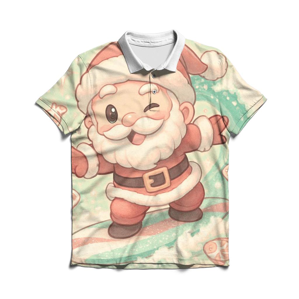 Surfing Santa On Sugar Wave premium cotton polo shirts