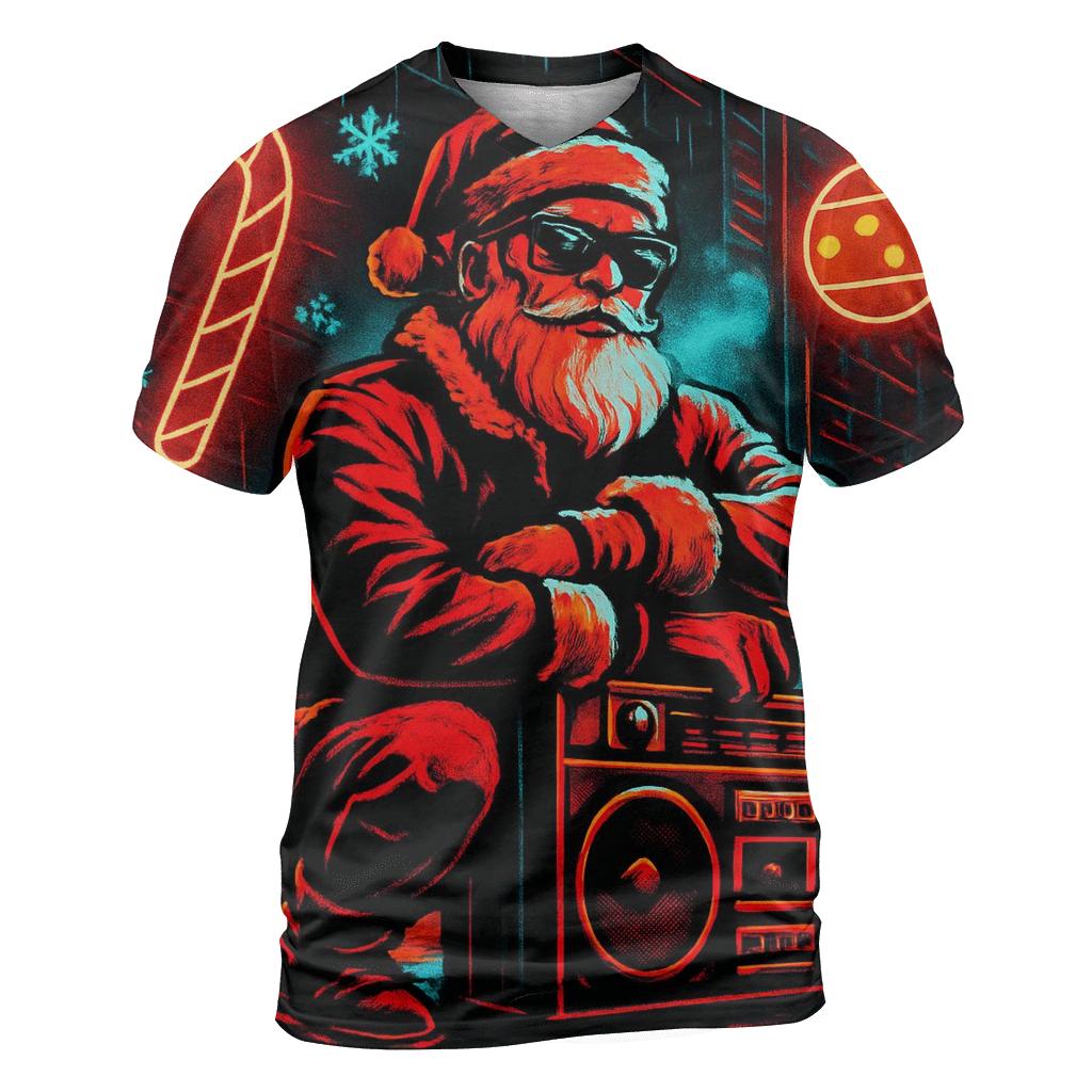 Neon Streetwear Santa vibrant all-over design tees