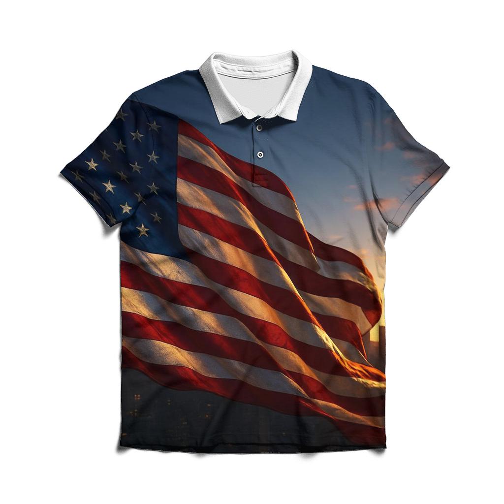 Waving Stars And Stripes Tapestry embroidered polo tops