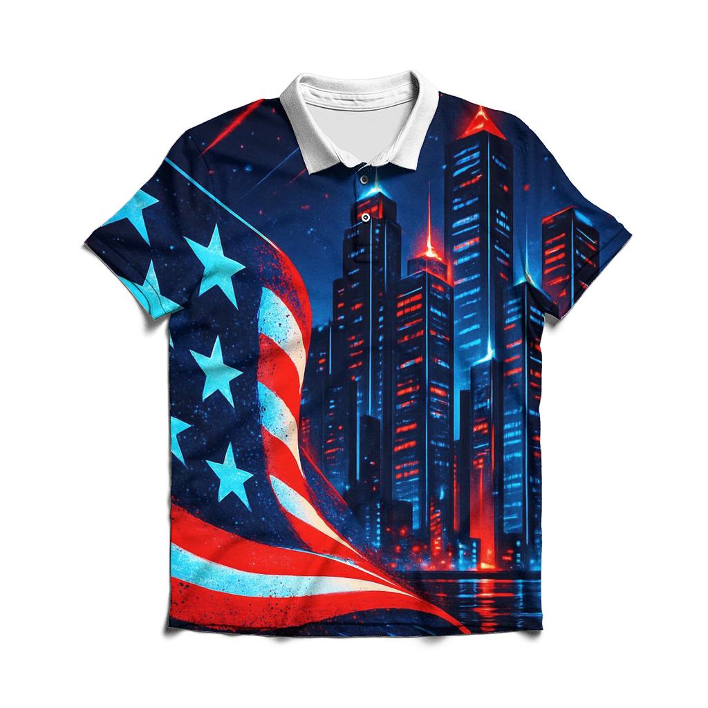 Neon Stripes Skyline premium cotton polo shirts