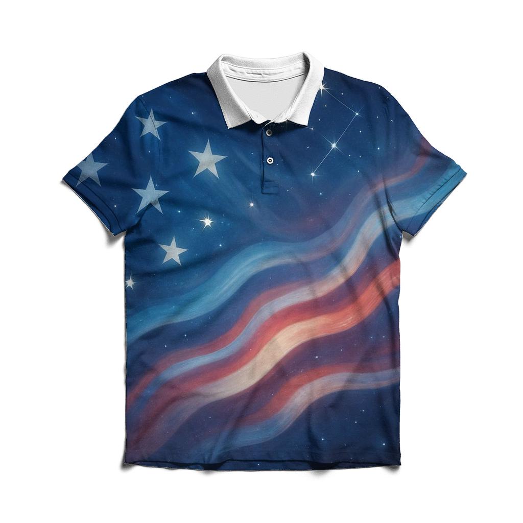 Cosmic Flag Aurora designer slim fit polos